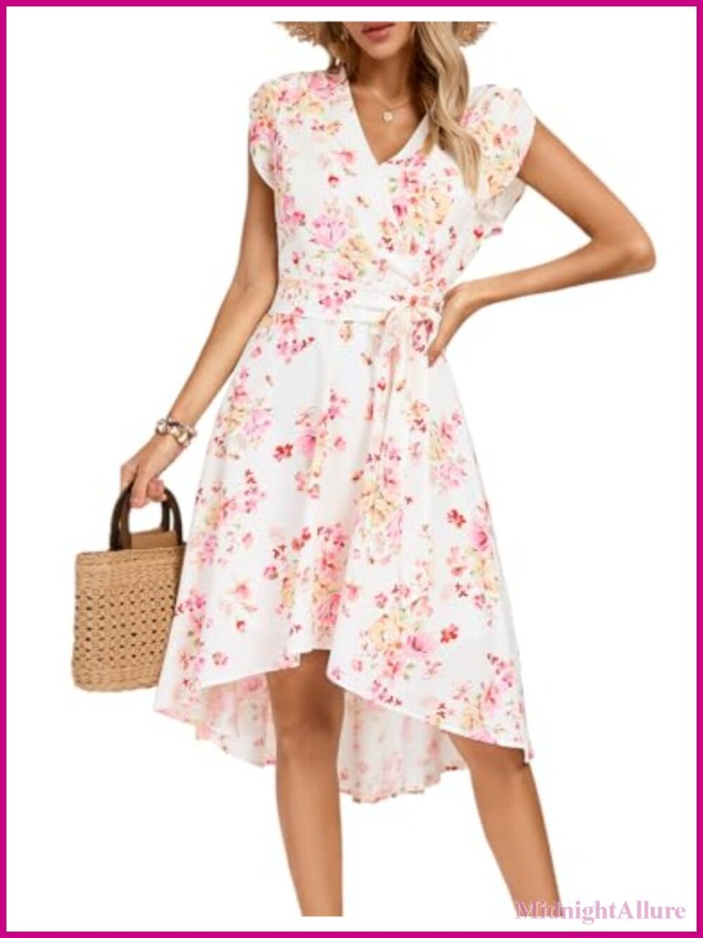 Bohemian Floral High Low Maxi Dress with Belt